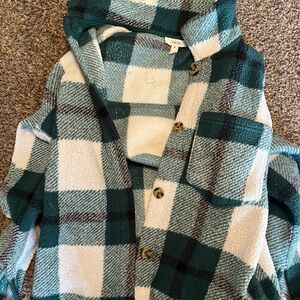 Plaid Hooded Jacket in Green and White